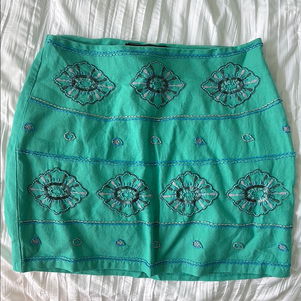 Zara Green Mini Pencil Skirt Resort Wear